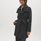 Dark Charcoal Melange Double Collar Mid-Length Coat with Belt - Woman Wearing Stylish Outerwear - Suzy Shier
