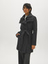 Dark Charcoal Melange Double Collar Mid-Length Coat with Belt - Woman Wearing Stylish Outerwear - Suzy Shier