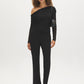 Jet Black Mesh Asymmetrical Cape Top - Full Body View - Suzy Shier