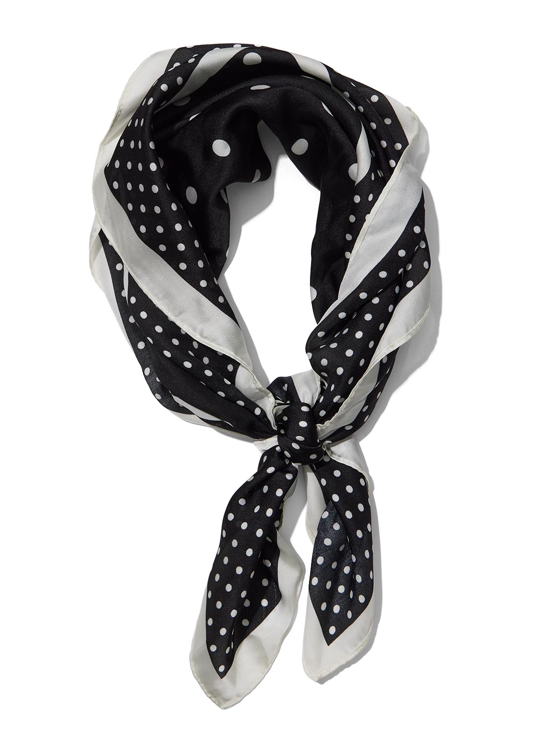 Black and White Polka Dot Silk-Like Scarf - Classic Timeless Accessory - Suzy Shier