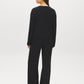 Black Crew Neck Hacci Top with Lace Trim - Back View - Suzy Shier