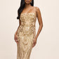 Gold Sequin Mesh Sleeveless Midi Dress - Front View - Le Chateau