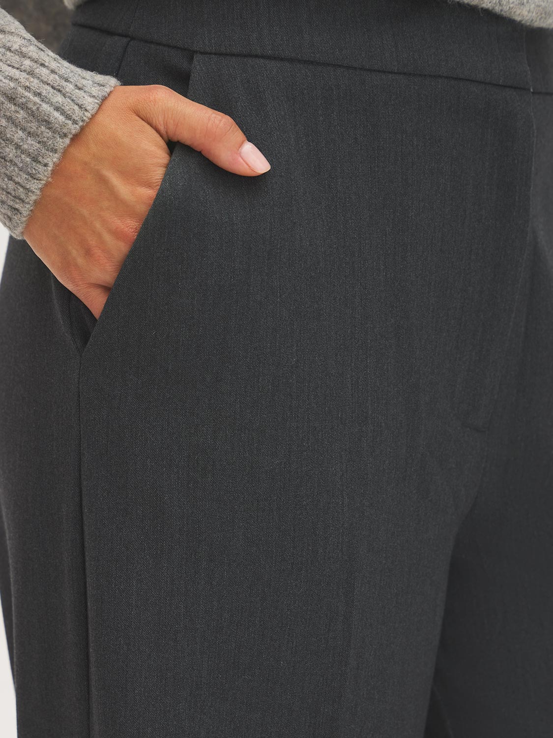 Grey Mix Wide-Leg Trousers with Clean Waistband - Pocket Detail - Suzy Shier