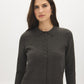 Dark Grey Knit Sweater Cardigan with Removable Fur Collar - Front View - Suzy Shier
