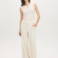 Winter White Sleeveless Bubble Lace Tank with Keyhole - Woman Wearing Textured Lace Top - Suzy Shier