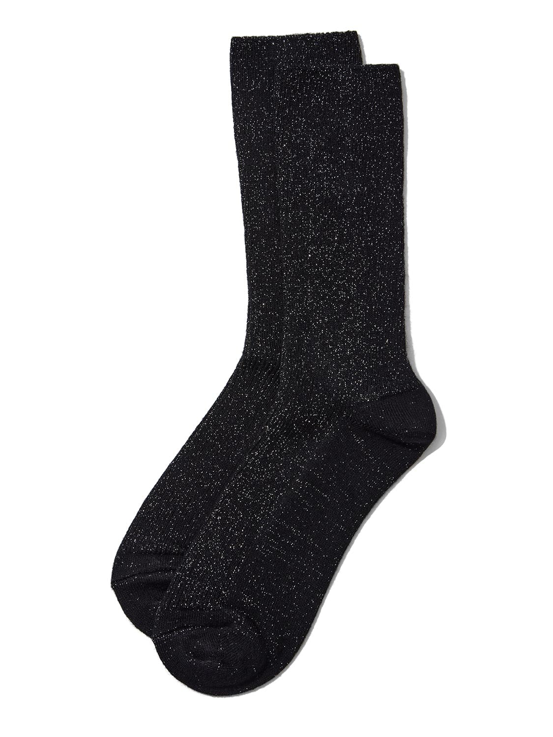 Black/Silver Metallic Thread Knit Socks - Close-up of Shimmering Fabric - Suzy Shier
