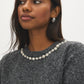 Charcoal Embellished Crew Neck Knit Sweater - Collar Detail - Suzy Shier