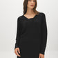 Black Lace Trim V-Neck Knit Sweater - Woman Wearing Cozy Knit Top - Suzy Shier