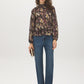 Black Paisley Mock Neck Top with Ruffle Hem - Front View - Suzy Shier