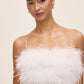 Silver/Antique Cream Sequin Mesh Midi Dress - Close-up Feather Trim Detail - Le Chateau