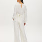 Winter White/Gold Stripe Popover Blouse with Sash Belt - Back View - Suzy Shier