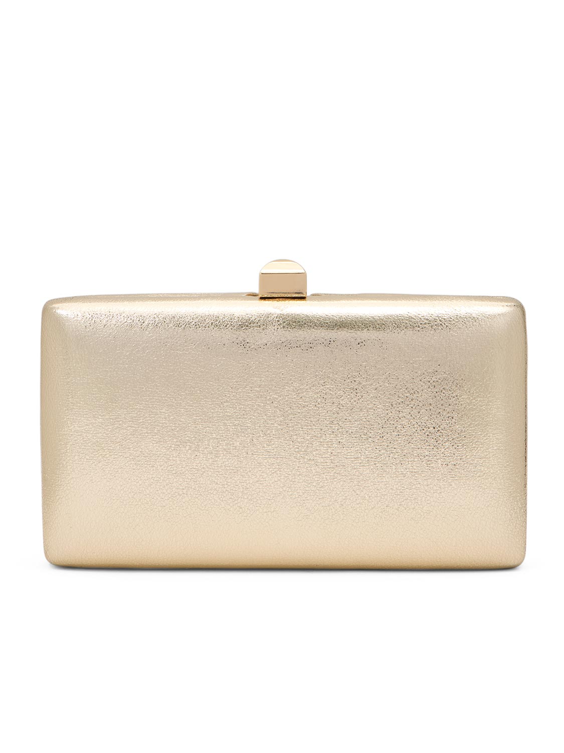 Gold Woven Pleated Metallic Clutch Bag - Back View - Le Chateau
