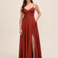 Rust Jacquard Floral Gown with Sweetheart Neckline - Woman Wearing Elegant Evening Dress - Le Chateau