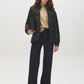 Black Mid-Length Quilted Puffer with Hood - Front View - Suzy Shier