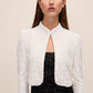 Black and Antique Cream Sequin Bolero with Puffy Sleeves - Front View without Bow - Le Chateau
