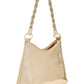 Gold Metallic Faux Leather Bag with Jeweled Handle - Side Profile View - Le Chateau