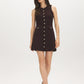 Milk Chocolate Sleeveless Knit Sweater Dress with Button Detail - Full Front View - Suzy Shier