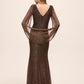 Bronze Metallic Crinkle Knit Gown with Cape - Back View - Le Chateau