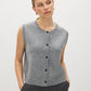 Heather Grey Button-Front Sleeveless Knit Vest - Side Profile View - Suzy Shier