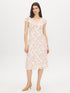 Warm White Floral Print Chiffon Midi Dress - Woman Wearing Ruffle Sleeve Dress - Suzy Shier