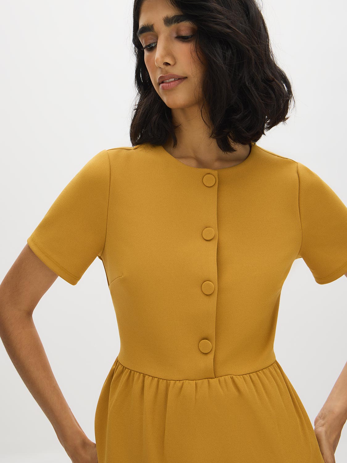 Peplum Button-Front Knit Top | Suzy Shier