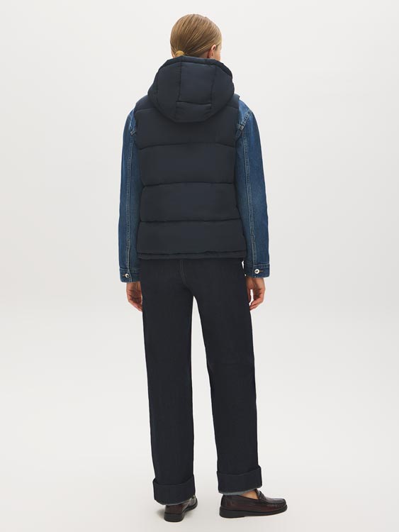Navy Quilted Puffer Vest with Hood - Back View - Suzy Shier