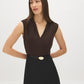 Black and Coffee Bean Two-Tone Crossover Dress - Front View - Suzy Shier