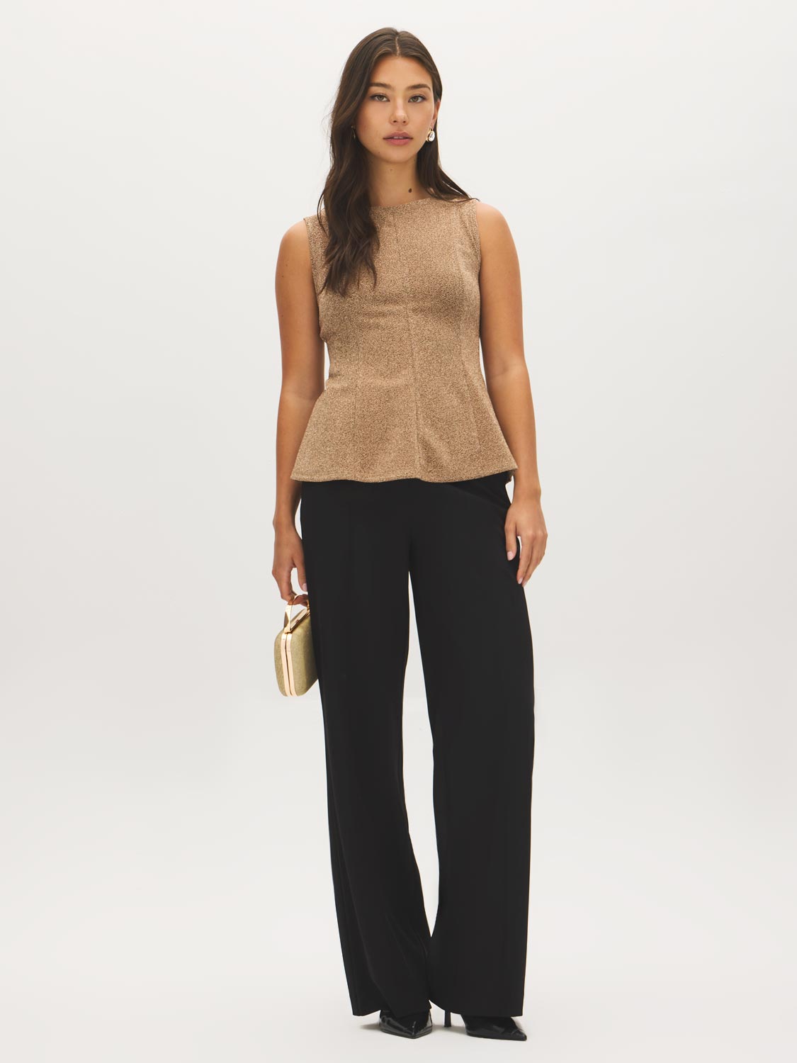 Gold Sleeveless Glitter Knit Top - Front View - Suzy Shier