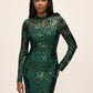 Dark Emerald Mock Neck Mesh Mini Dress - Front View - Le Chateau