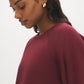 Wine Cloud Fleece Tunic with Raglan Sleeves - Woman Wearing Long Sleeve Crew Neck Top - Suzy Shier