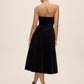Black Velour Strapless Fit & Flare Dress - Back View - Le Chateau