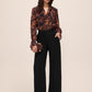 Black/Toffee Paisley Ruffle Blouse - Full Body View - Le Chateau