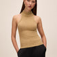Gold Sleeveless Tinsel Lurex Knit Sweater - Close-up Metallic Thread Detail - Le Chateau