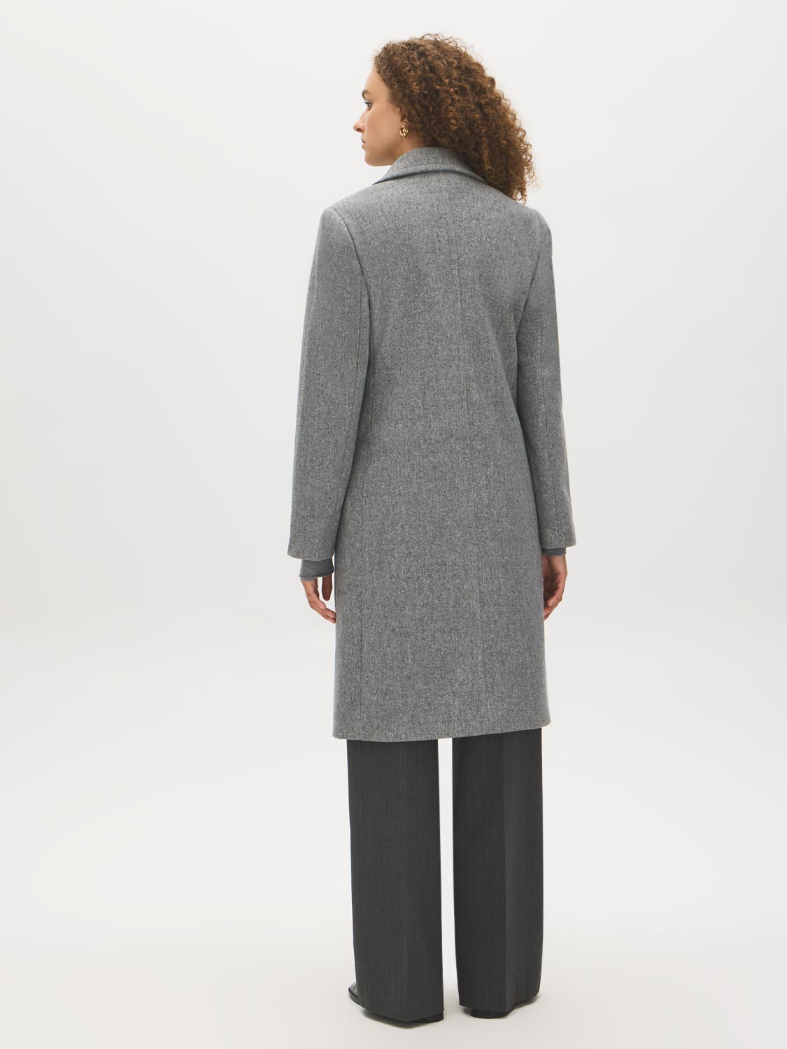 Mid Grey Melange Single-Breasted Faux Wool Coat - Back View - Suzy Shier