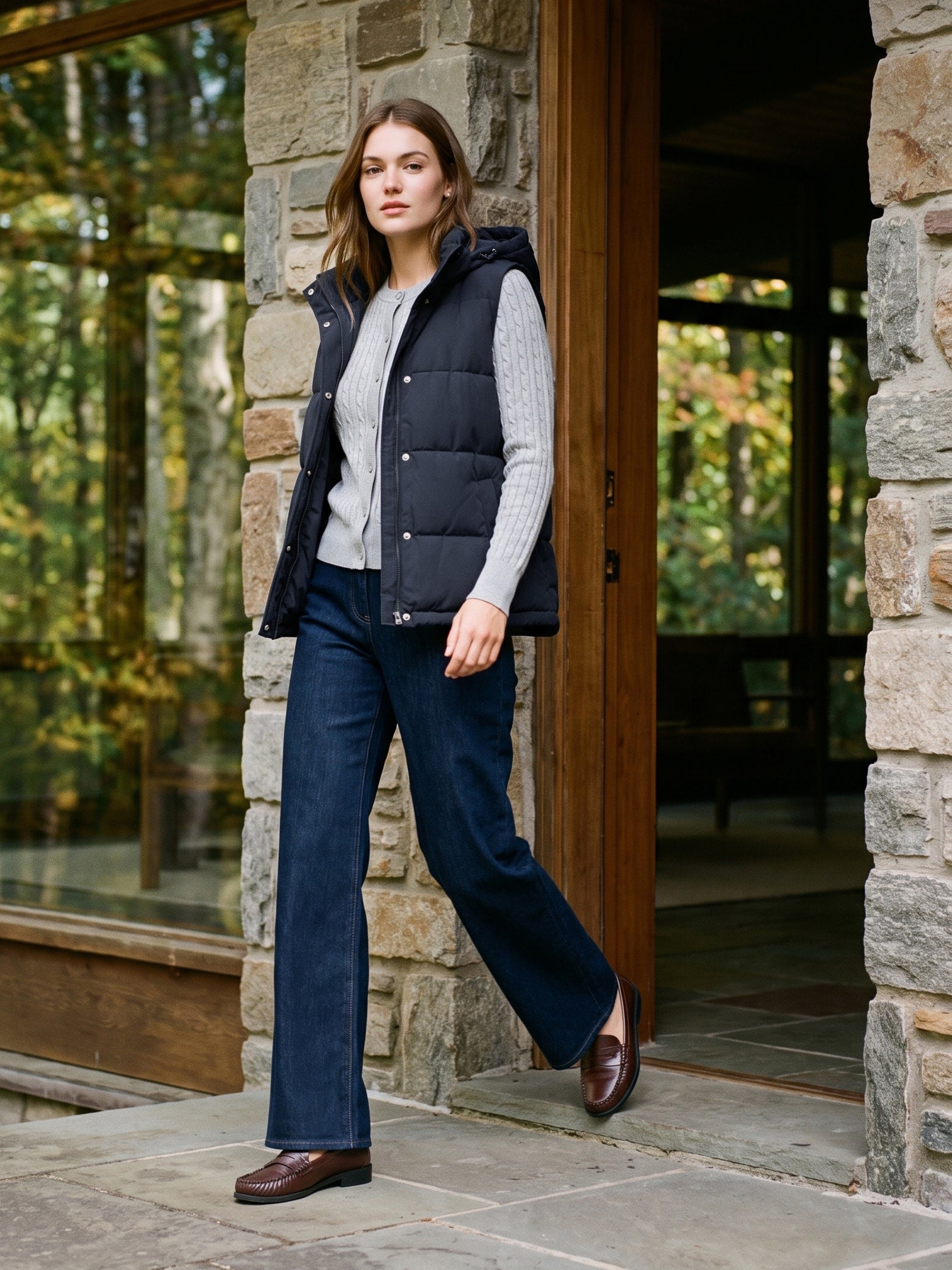 Black Quilted Puffer Vest with Hood - Woman Wearing Water-Resistant Vest - Suzy Shier