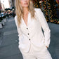 Off White Three-Button Notch Collar Blazer - Woman Wearing Classic Fully Lined Blazer - Suzy Shier