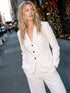 Off White Three-Button Notch Collar Blazer - Woman Wearing Classic Fully Lined Blazer - Suzy Shier