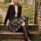 Brown Cropped Boucle Blazer with Large Collar - Woman Wearing Textured Yarn-Dyed Blazer - Suzy Shier