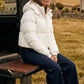 Cream Short Puffer Jacket with Hood - Woman Wearing Cropped Outerwear - Suzy Shier