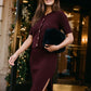 Bruised Burgundy Ribbed Button-Front Cardigan - Woman Wearing Short Sleeve Knit Sweater - Suzy Shier
