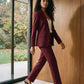Merlot Mid-Rise Straight Leg Trousers - Woman Wearing Tailored Office Pants - Suzy Shier
