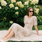 Gray Daze Floral Print Chiffon Midi Dress - Woman Wearing V-Neck Bubble Sleeve Dress - Suzy Shier