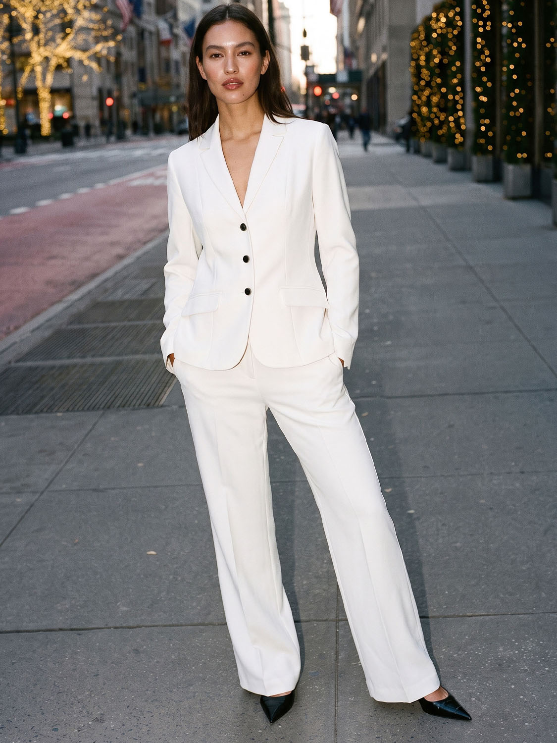 Off White Fit & Flare Full-Length Trousers - Woman Wearing Tailored Trousers - Suzy Shier