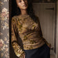 Floral Flocked Mesh Top with Balloon Sleeves - Woman Wearing Textured Print Blouse - Suzy Shier