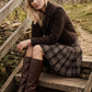 Brown and Beige Houndstooth Knit Flippy Skirt - Woman Wearing Patterned Sweater Skirt - Suzy Shier