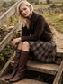 Brown and Beige Houndstooth Knit Flippy Skirt - Woman Wearing Patterned Sweater Skirt - Suzy Shier
