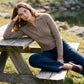 Brown Melange Cable Stitch Zip-Front Sweater - Woman Wearing Textured Knit Top - Suzy Shier