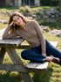 Brown Melange Cable Stitch Zip-Front Sweater - Woman Wearing Textured Knit Top - Suzy Shier