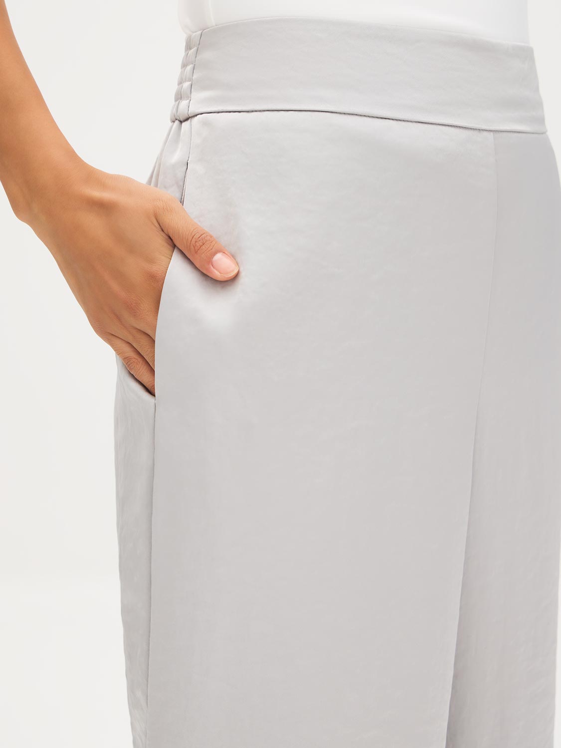 Silver High-Rise Wide-Leg Pull-On Pants - Pocket Detail - Suzy Shier