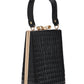 Black/Gold Faux Leather Croc Minaudire with Jewel Bow - Side Profile View - Le Chateau